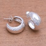 Sterling silver half-hoop earrings, 'Radiant Shine' - Balinese Sterling Silver Half-Hoop Earrings