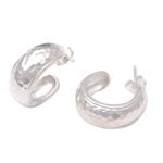 Sterling silver half-hoop earrings, 'Radiant Shine' - Balinese Sterling Silver Half-Hoop Earrings
