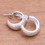 Sterling silver half-hoop earrings, 'Radiant Shine' - Balinese Sterling Silver Half-Hoop Earrings