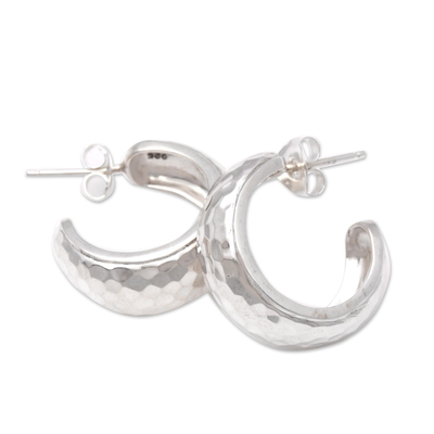 Sterling silver half-hoop earrings, 'Radiant Shine' - Balinese Sterling Silver Half-Hoop Earrings