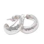 Sterling silver half-hoop earrings, 'Radiant Shine' - Balinese Sterling Silver Half-Hoop Earrings