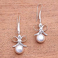 Sterling silver dangle earrings, 'Ribbon Baubles' - Ribbon-Themed Sterling Silver Dangle Earrings from Bali
