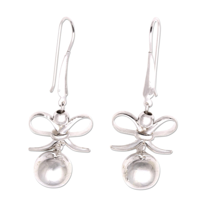 Sterling silver dangle earrings, 'Ribbon Baubles' - Ribbon-Themed Sterling Silver Dangle Earrings from Bali