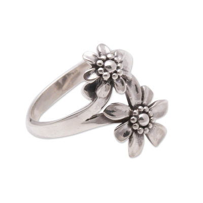 Sterling silver cocktail ring, 'Flower Duo' - Double Flower Sterling Silver Cocktail Ring from Bali