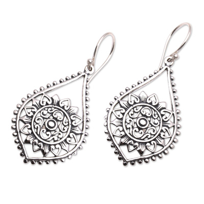 Sterling silver dangle earrings, 'Jagaraga Sun' - Sun Pattern Sterling Silver Dangle Earrings from Bali