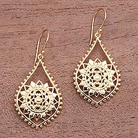 Gold plated sterling silver dangle earrings, 'Jagaraga Sun' - Sun Pattern Gold Plated Sterling Silver Dangle Earrings