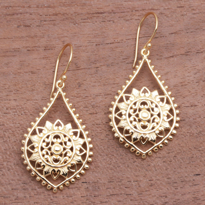 Gold plated sterling silver dangle earrings, Jagaraga Sun