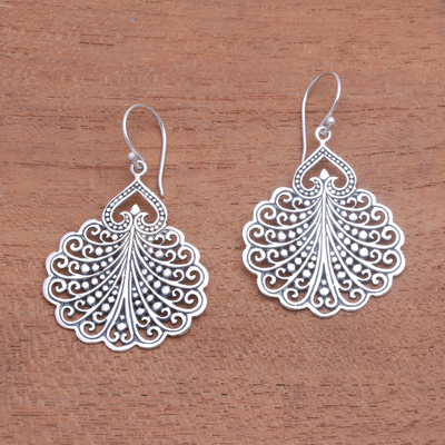 Sterling silver dangle earrings, 'Peacock's Tail' - Fan Pattern Sterling Silver Dangle Earrings from Bali