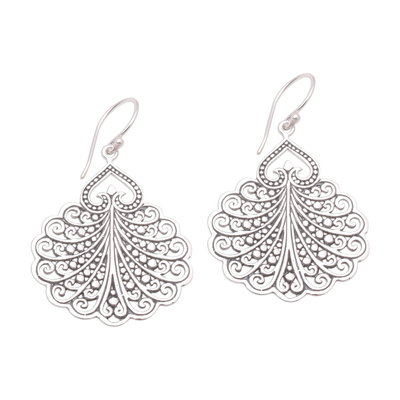 Sterling silver dangle earrings, 'Peacock's Tail' - Fan Pattern Sterling Silver Dangle Earrings from Bali