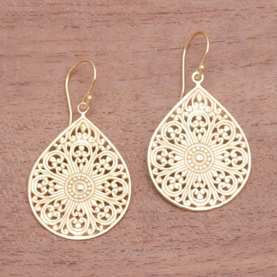 Gold plated sterling silver dangle earrings, 'Glorious Teardrops' - Drop-Shaped Gold Plated Sterling Silver Dangle Earrings