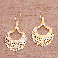Gold plated sterling silver dangle earrings, 'Jagaraga Glimpse'