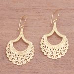 Gold plated sterling silver dangle earrings, 'Jagaraga Glimpse' - Curl Pattern Gold Plated Sterling Silver Dangle Earrings