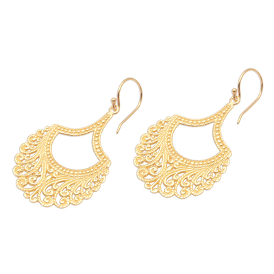 Gold plated sterling silver dangle earrings, 'Jagaraga Glimpse' - Curl Pattern Gold Plated Sterling Silver Dangle Earrings