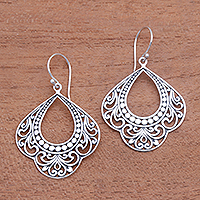 Patterned Sterling Silver Dangle Earrings from Bali,'Original Elegance'