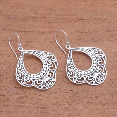 Patterned Sterling Silver Dangle Earrings from Bali - Original Elegance ...