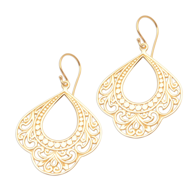 Gold plated sterling silver dangle earrings, 'Original Elegance' - Patterned Gold Plated Sterling Silver Dangle Earrings