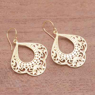Patterned Gold Plated Sterling Silver Dangle Earrings - Original ...