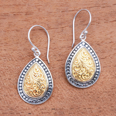 Gold accented sterling silver dangle earrings, Droplet Frames