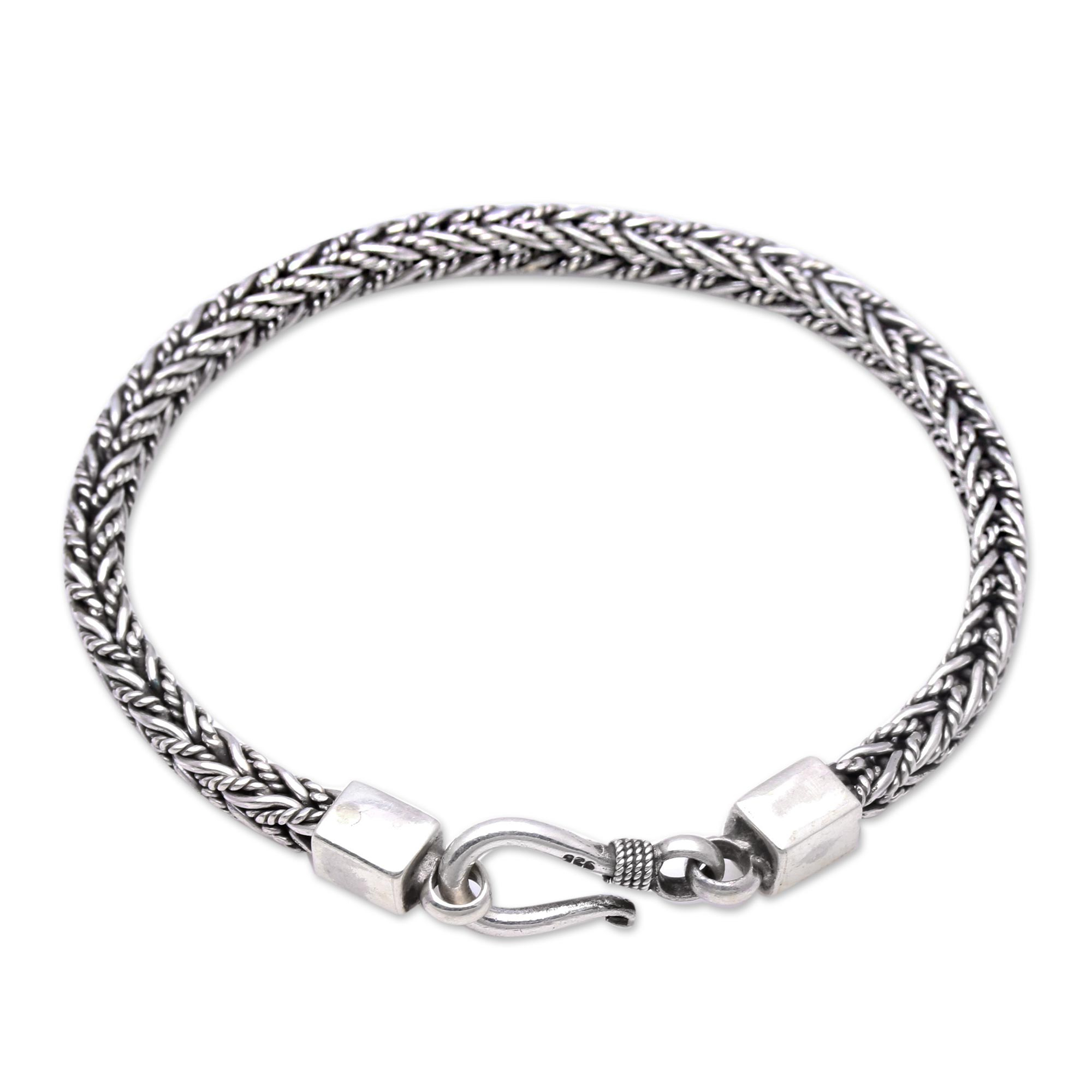 Sterling Silver Foxtail Chain Bracelet from Bali - Foxtail Rope | NOVICA