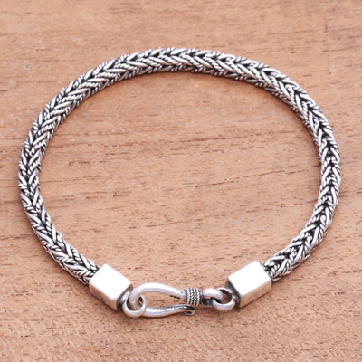 Sterling silver chain bracelet, 'Foxtail Rope' - Sterling Silver Foxtail Chain Bracelet from Bali