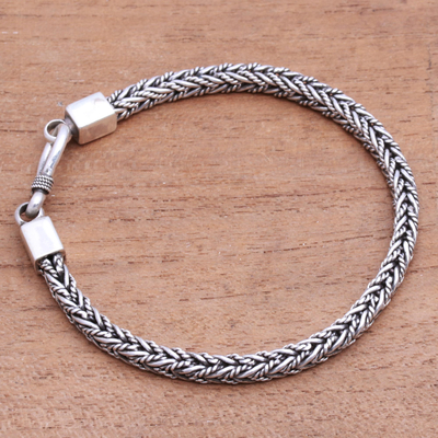 Sterling silver chain bracelet, 'Foxtail Rope' - Sterling Silver Foxtail Chain Bracelet from Bali