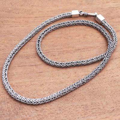 Collar de cadena de plata esterlina - Collar de cadena de cola de zorro de plata esterlina de Bali