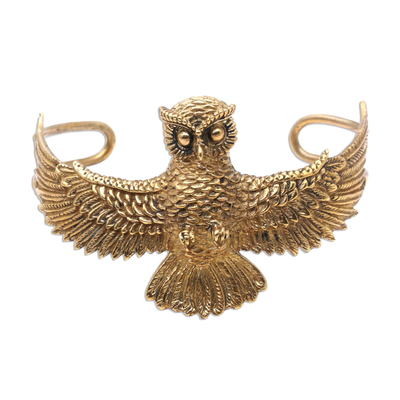 Owl-Themed Brass Cuff Bracelet from Indonesia