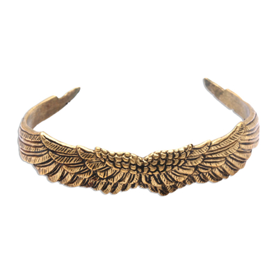 Wing-Themed Brass Cuff Bracelet from Indonesia