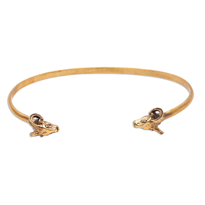 Brass cuff bracelet, 'Mountain Goats' - Goat-Themed Brass Cuff Bracelet from Indondesia