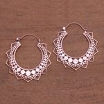 Rose gold plated hoop earrings, 'Indonesian Sunset' - Rose Gold Plated Brass Hoop Earrings from Indonesia