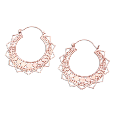 Rose gold plated hoop earrings, 'Indonesian Sunset' - Rose Gold Plated Brass Hoop Earrings from Indonesia