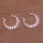 Rose gold plated hoop earrings, 'Indonesian Sunset' - Rose Gold Plated Brass Hoop Earrings from Indonesia