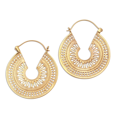 Circular Gold Plated Brass Hoop Earrings from Indonesia - Midday Sun ...