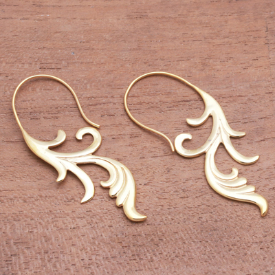 Gold plated drop earrings, 'Indonesian Tendrils' - Tendril Pattern Gold Plated Brass Drop Earrings