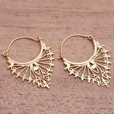 Gold plated drop earrings, 'Fantastic Points' - Openwork Gold Plated Brass Drop Earrings from Indonesia