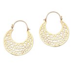 Gold plated hoop earrings, 'Icebreaker' - Geometric Openwork Gold Plated Brass Hoop Earrings