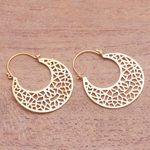 Gold plated hoop earrings, 'Icebreaker' - Geometric Openwork Gold Plated Brass Hoop Earrings