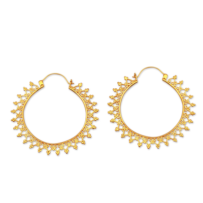 Gold plated hoop earrings, 'Fascinating Sun' - Artisan Crafted Gold Plated Brass Hoop Earrings