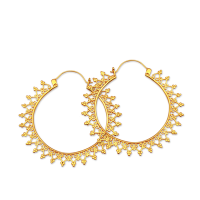 Ohrringe aus vergoldetem Messing, 'Faszinierende Sonne'. - Handwerklich gefertigte vergoldete Ohrringe aus Messing