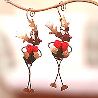 Steel ornaments, 'Dapper Rudolph' (pair) - Steel Rudolph Ornaments from Bali (Pair)