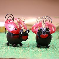 Acentos decorativos de acero, 'Lady Bug Duo' (par) - Acentos decorativos de acero hechos a mano Lady Bug (par)