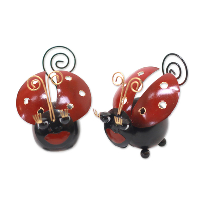 Steel decorative accents, 'Lady Bug Duo' (pair) - Handcrafted Steel Lady Bug Decorative Accents (Pair)