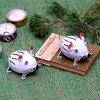 Steel decorative accents, White Mice (pair)