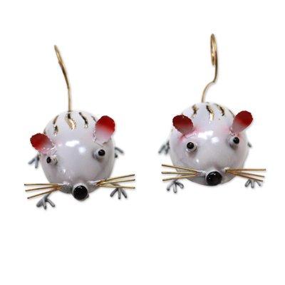 Steel decorative accents, 'White Mice' (pair) - Handcrafted Steel Mice Decorative Accents from Bali (Pair)