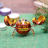 Handcrafted Steel Crab Decorative Accent from Bali,'Bright Crab'