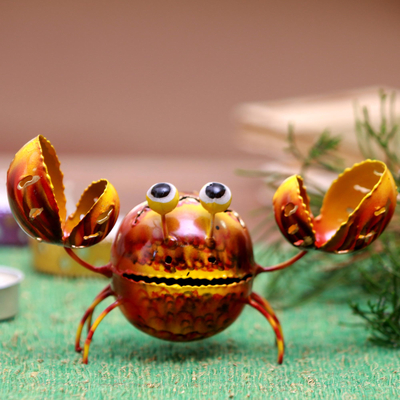 Steel decorative accent, 'Bright Crab' - Handcrafted Steel Crab Decorative Accent from Bali