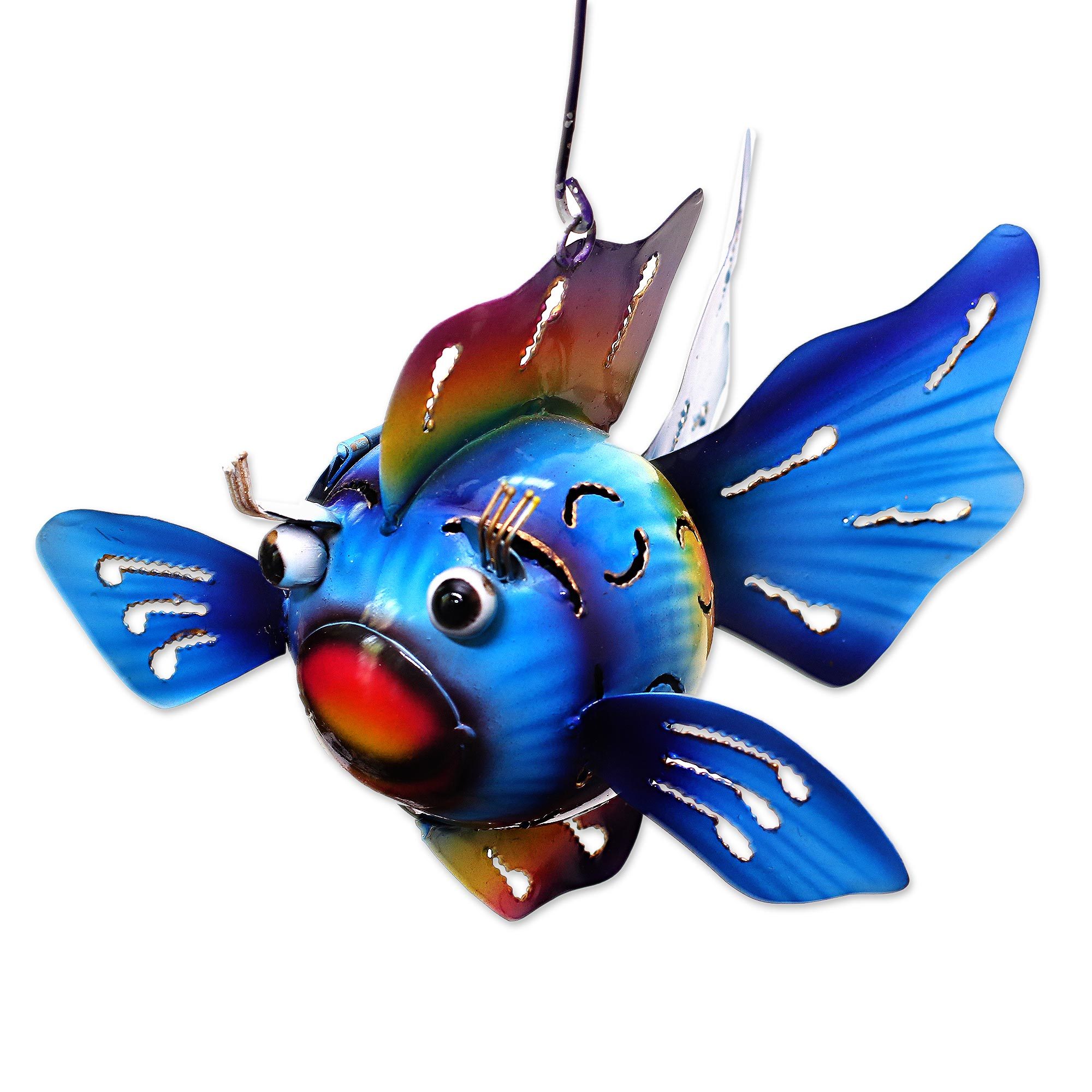 Steel Fish Hanging Tealight Holder from Bali Bright Fish NOVICA