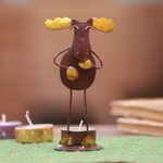 Steel tealight holder, 'Charming Moose' - Handcrafted Steel Moose Tealight Holder from Bali