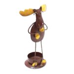 Steel tealight holder, 'Charming Moose' - Handcrafted Steel Moose Tealight Holder from Bali