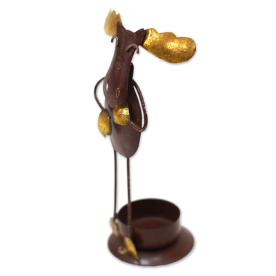 Steel tealight holder, 'Charming Moose' - Handcrafted Steel Moose Tealight Holder from Bali